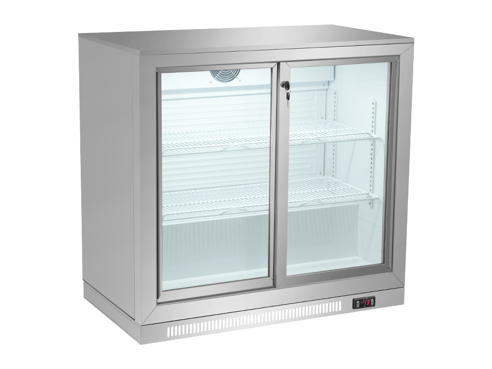 Double Sliding Door Stainless Steel Back Bar Cooler